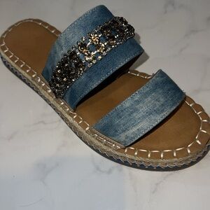 Crown Vintage Denim Rhinestone Slides